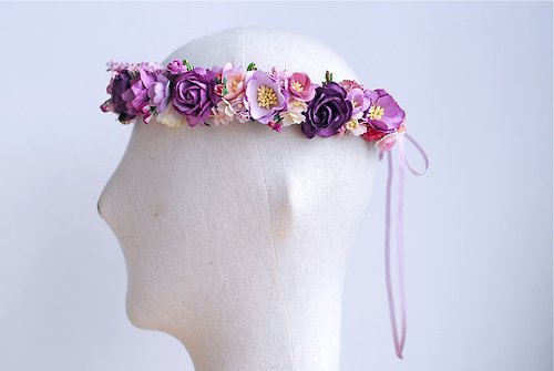 Headband Flowers Mauve Paper Rose 1.5 Mauve Paper Flowers Floral Headband Supply Purple Paper Flowers Floral Crown Flowers DIY Wedding 12 Pieces 