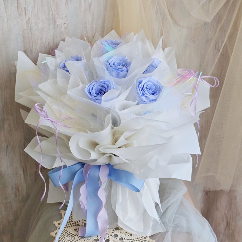 Eternal Rose Blue Lover's Popular Online Beauty Bouquet Fast Shipping Can Be Customized - ช่อดอกไม้แห้ง - พืช/ดอกไม้ สีน้ำเงิน