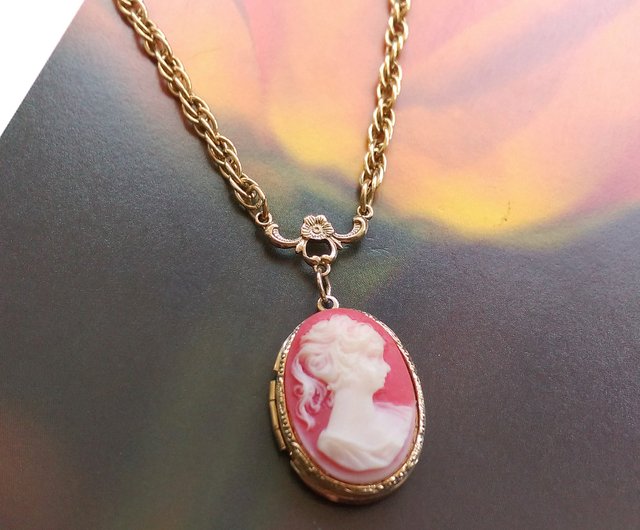 Pink Lady Cameo Locket Necklace Powder Pink Antique Girl Cam - Inspire  Uplift