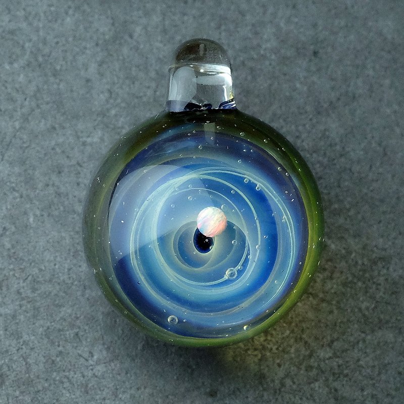 Universe Planets Space Handmade Lampwork Glass Pendant - สร้อยคอ - แก้ว สีน้ำเงิน