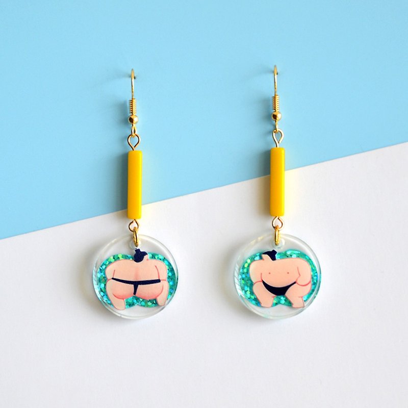 Fun and lively sumo earrings cute contrast color shiny ear clip creative gift - Earrings & Clip-ons - Resin Yellow