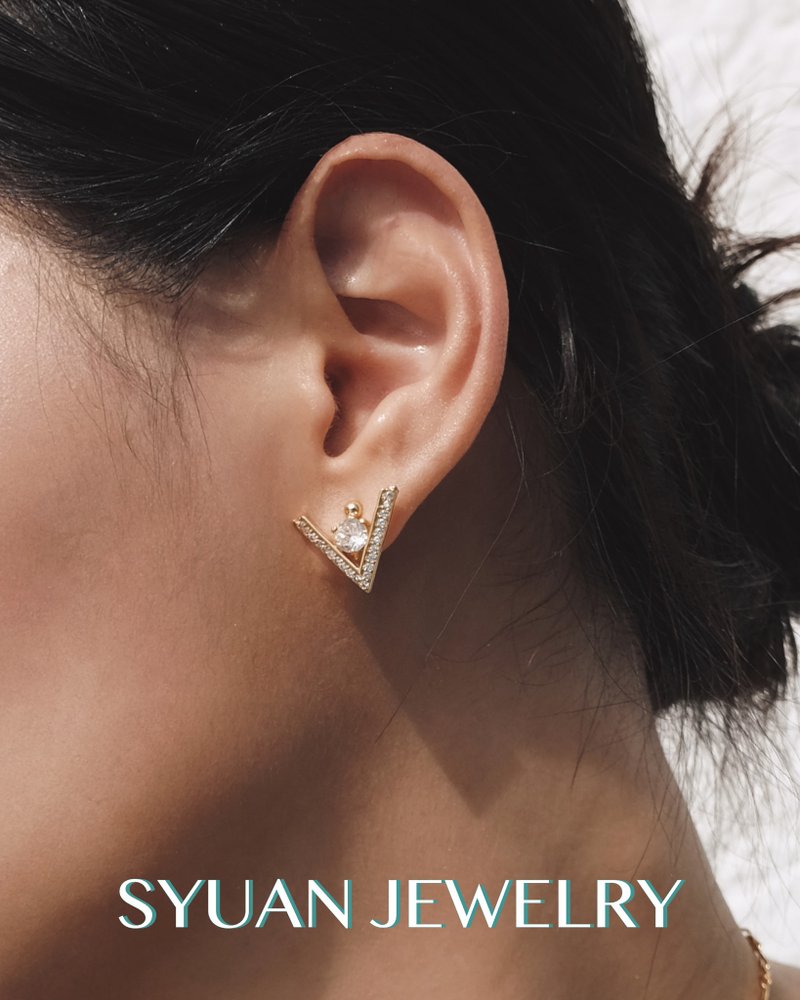 SYUAN JEWELRY|Soar—18K V- Stone plated 925 sterling silver earrings - Earrings & Clip-ons - Other Metals 