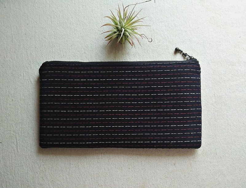Long storage bag wallet phone bag pencil blue red and white stripes - Toiletry Bags & Pouches - Cotton & Hemp Multicolor
