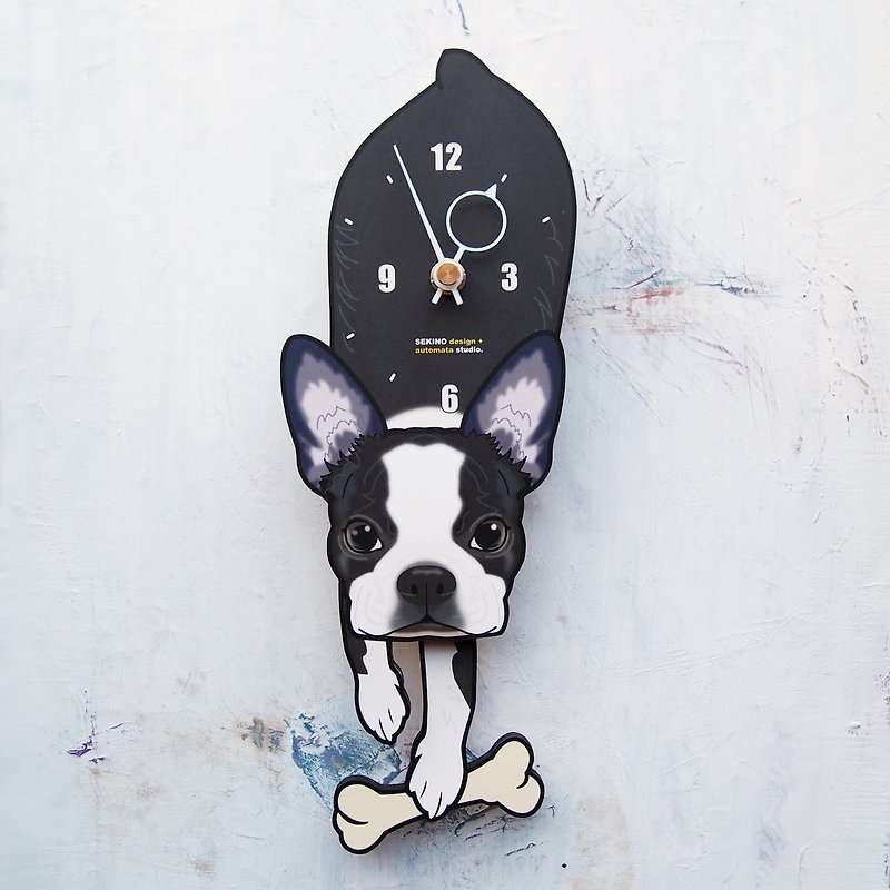 D-181 Boston Terrier - Pet's pendulum clock - นาฬิกา - ไม้ สีดำ