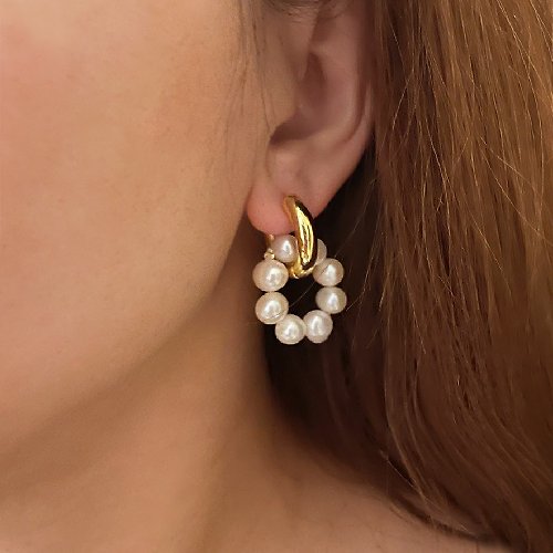 CRéAM 【CReAM】Camille 二用圓圈花朵天然淡水珍珠耳環鍍18K金色耳環