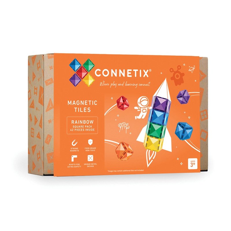 Australian Connetix Rainbow Magnetic Building Blocks-Square Expansion Set (42pc) - Kids' Toys - Plastic 