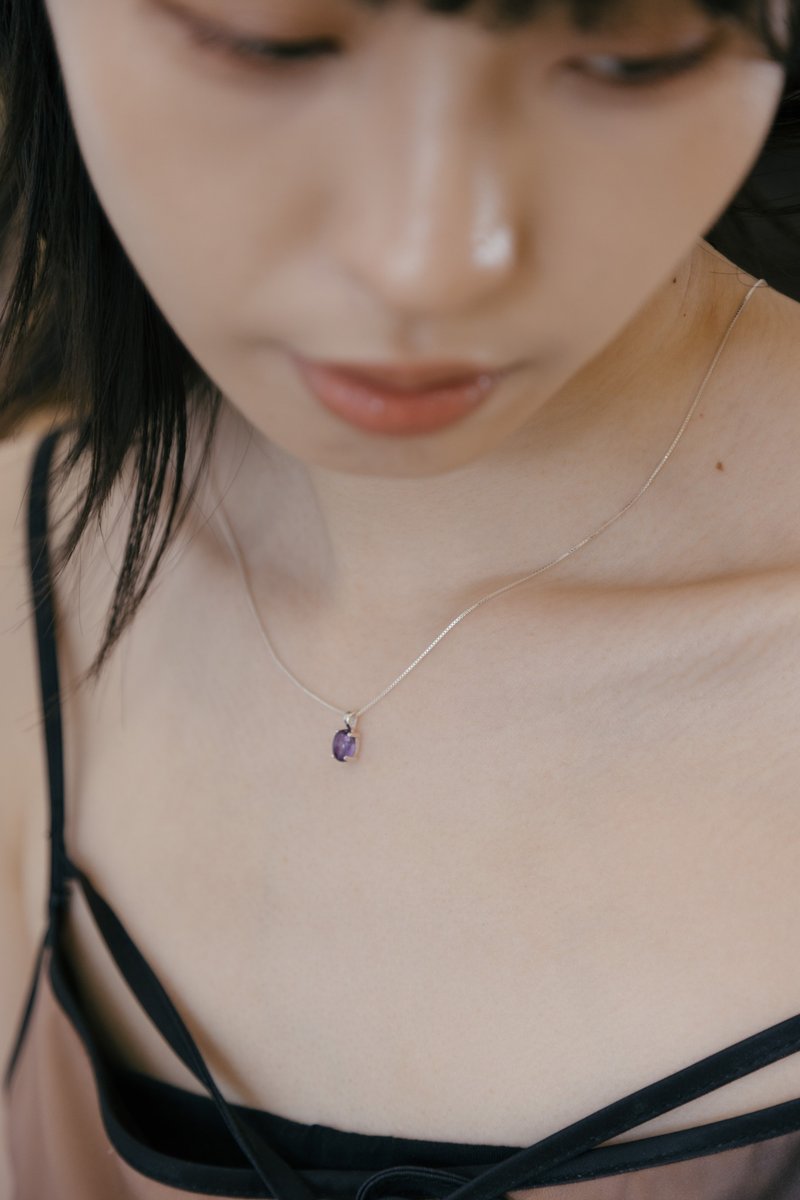 925純銀 天然寶石爪鑲 月光石/紫水晶/粉紅晶 天然水晶項鍊 - 項鍊 - 寶石 銀色