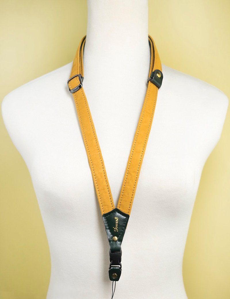手機背帶-1.8V型-芥黃時光-手感麂皮 - 掛繩/吊繩 - 棉．麻 黃色
