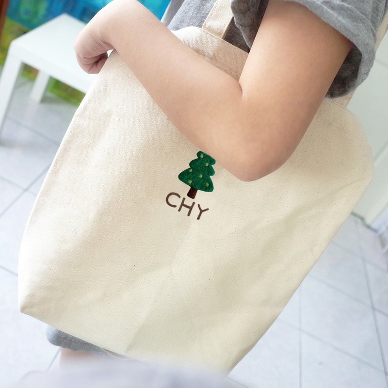 【Q-cute】袋子系列-直式雙提把-聖誕樹-加字/客製化 - 側背包/斜背包 - 棉．麻 綠色