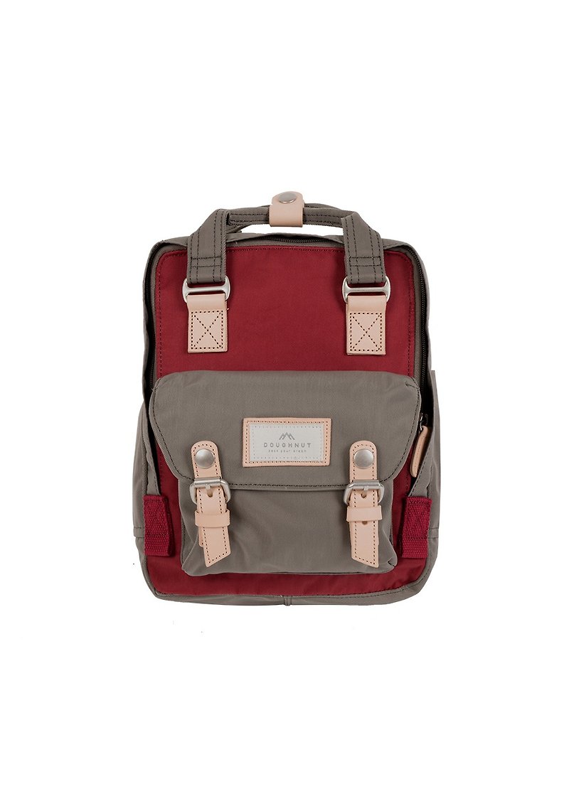 【Design Brand | DOUGHNUT】Macaroon Mini — Wine Red X Gray - Backpacks - Nylon Multicolor
