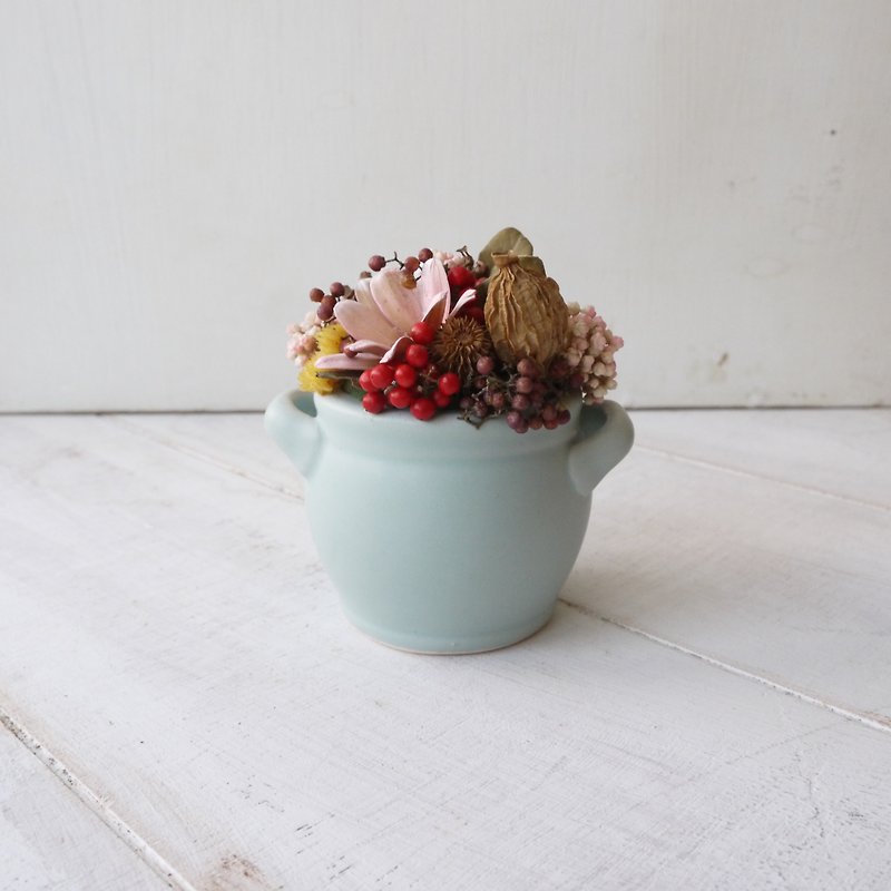 [マカロン色の小さな花]ドライフラワーセラミックイヤーミルクポットテーブルの花/鉢植えの花の装飾品 - 観葉植物 - 寄せ植え・花 ブルー