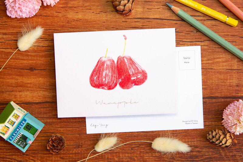 Hand Drawn Fruit Postcard - Waxapple - Cards & Postcards - Paper Red