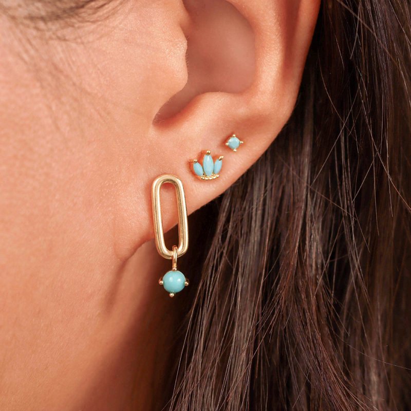 Gemstone Huggie Hoop Earrings Huggie Gold Hoops Micro Pave CZ Hoops - ต่างหู - เงิน สีทอง