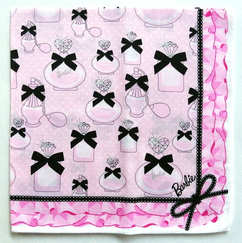 Barbie Vintage Handkerchief Perfume Bottles 18.5 x 18.5 inches - 手帕 - 棉．麻 粉紅色