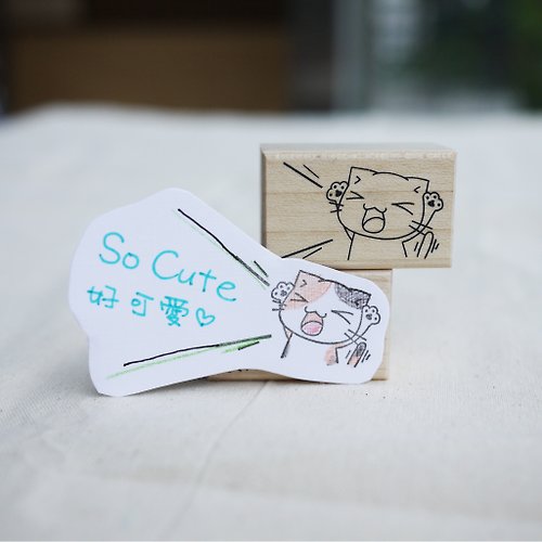 貓手作 喵言楓木印章－驚喜白貓 | 貓手作 | 文具、雜貨