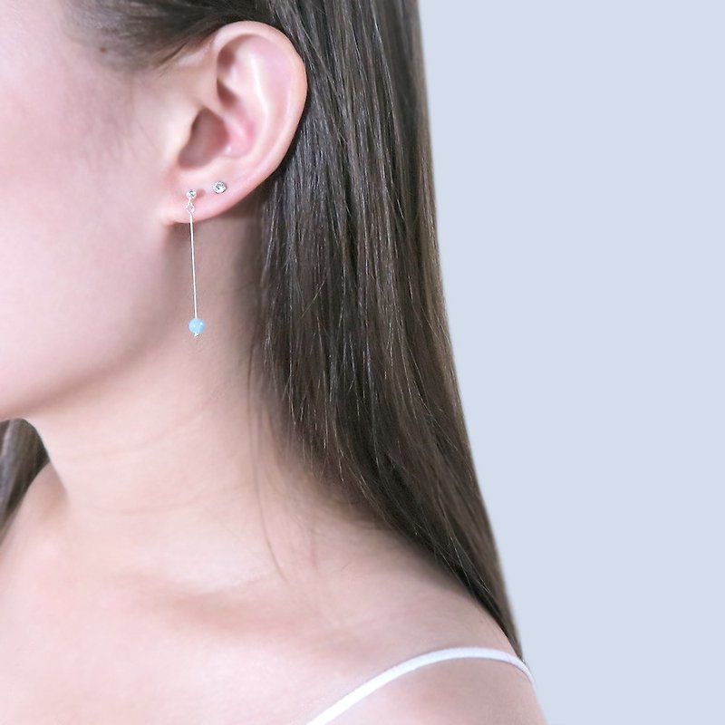 海水藍寶 流光耳針(小)-925純銀天然石耳環 - 耳環/耳夾 - 純銀 藍色