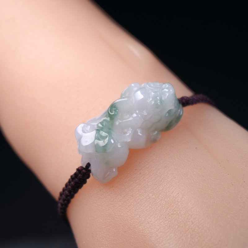 【招財神獸】冰飄花翡翠貔貅編織手鍊 | 天然緬甸玉A貨翡翠 |送禮 - 手鍊/手環 - 玉石 透明