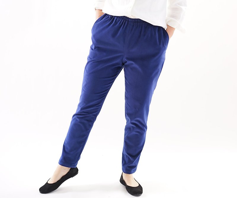 Velveteen Joppers pants · waist rubber · belt loop · with pocket / blue / bo 1 - 25 - กางเกงขายาว - วัสดุอื่นๆ สีน้ำเงิน