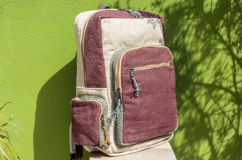 Valentine's Day gift a limited edition cotton Linen stitching design after the backpack / shoulder bag / ethnic mountaineering bag / Patchwork bag / backpack / computer bag / manual package - after the desert and the oasis world geometry ethnic square backpack - Backpacks - Cotton & Hemp Brown