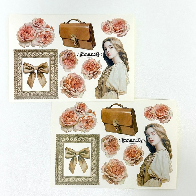Antique rose sticker (anns note) vintage collage - 貼紙 - 紙 多色