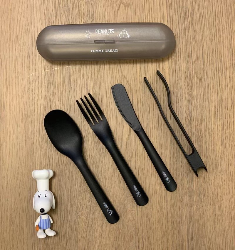 SNOOPY 史諾比5合1便攜餐具連收納盒(5件裝) PEANUTS正版授權 - 廚具 - 其他材質 黑色