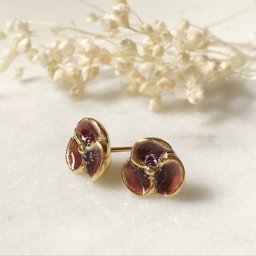 A Jewelry 幸福三色堇 浪漫紅 純銀琺瑯耳環 浪漫 福袋