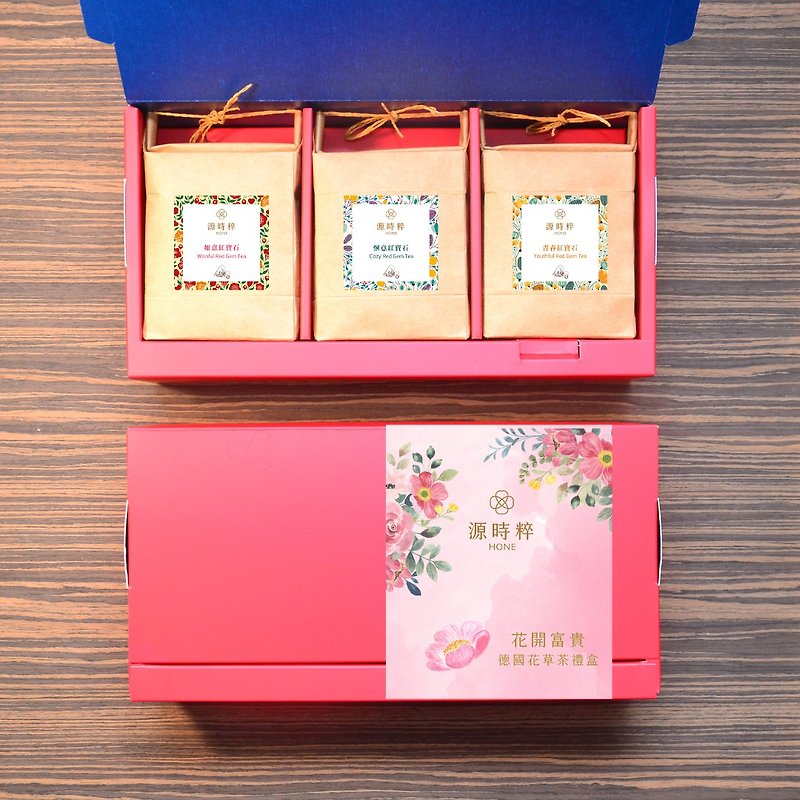 Yuan Shi Cui Herbal Tea Gift Box - Flowers Blooming and Prosperity (three flavours) Free bamboo charcoal handmade soap for two boxes - ชา - กระดาษ สีแดง