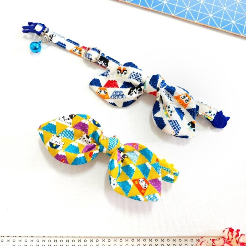 Fuji Cat  fabric Cat bow tie Collar with Breakaway Safety Buckle - 項圈/牽繩 - 棉．麻 黃色