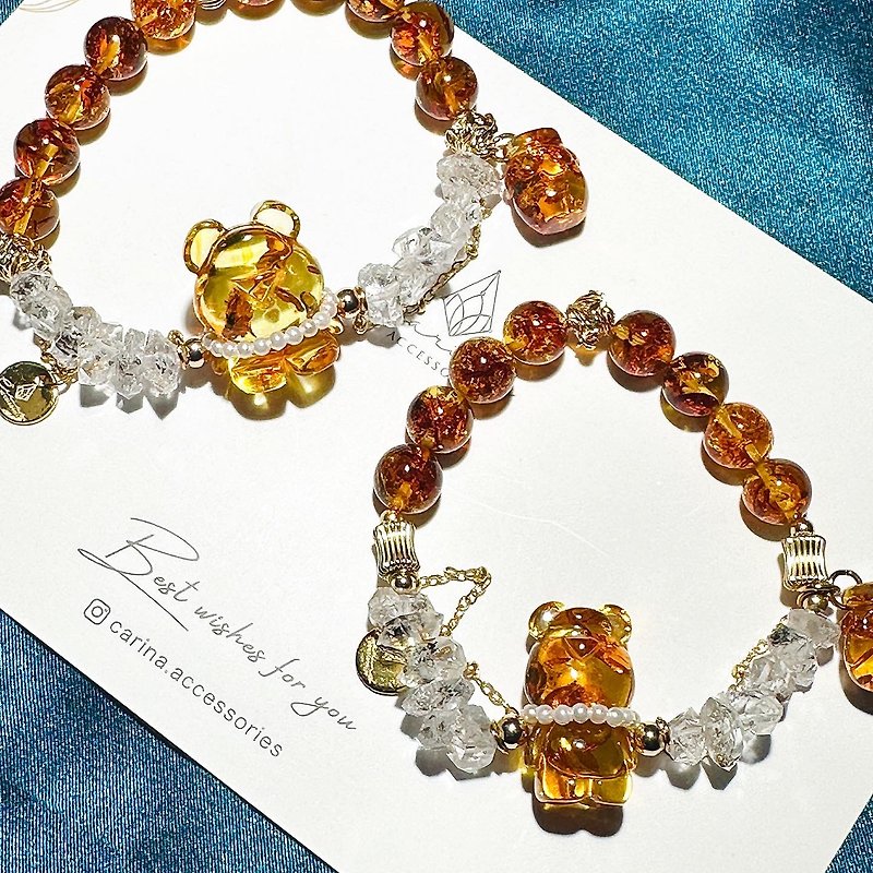 Carina accessories flower amber beeswax glitter crystal design flower amber bear - Bracelets - Crystal Orange
