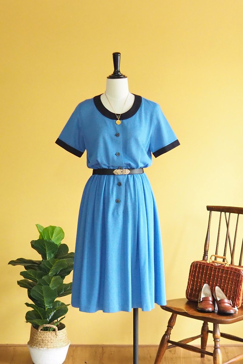 古著洋裝 | Size L | Soft blue knit stretchy fabric - 連身裙 - 聚酯纖維 藍色