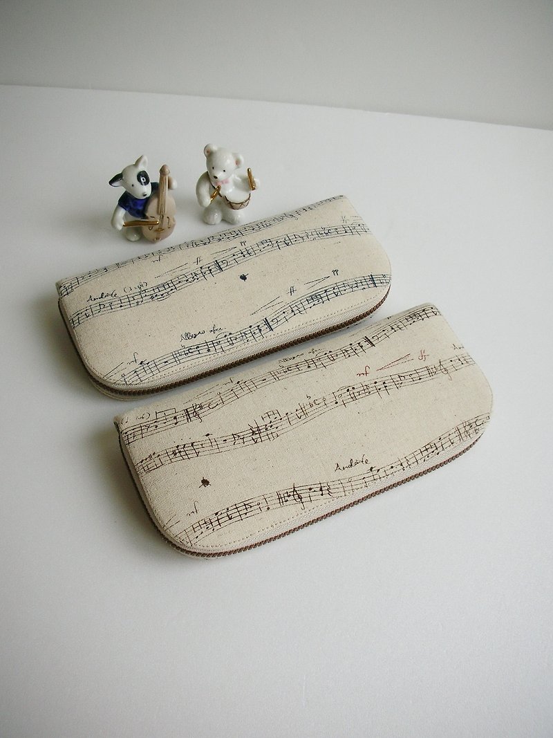 Sheet music cotton and Linen[blue notation/cocoa notation]-long clip/wallet/coin purse - Wallets - Cotton & Hemp Khaki
