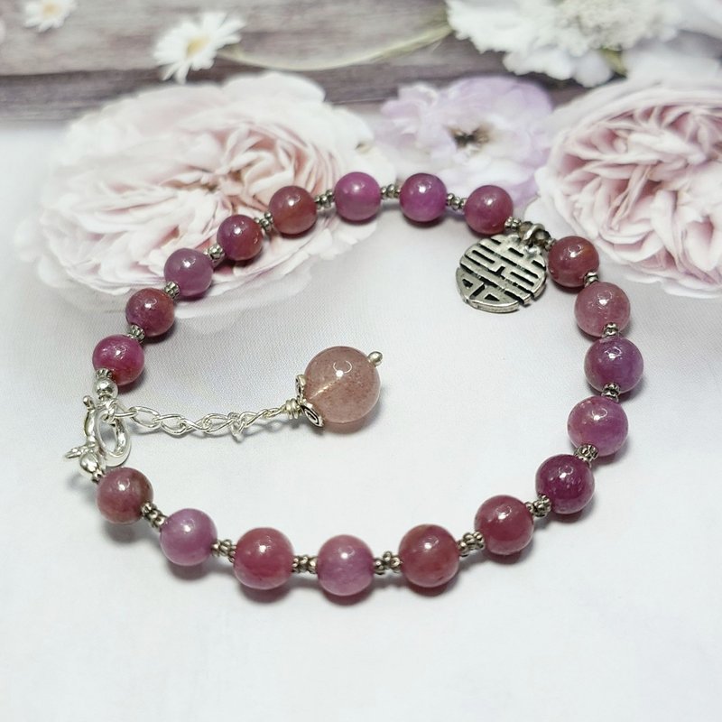 Bracelet Ruby Ruby Strawberry Crystal Smoky Quartz Bracelet 925 Silver Gemstone - สร้อยข้อมือ - เครื่องเพชรพลอย 