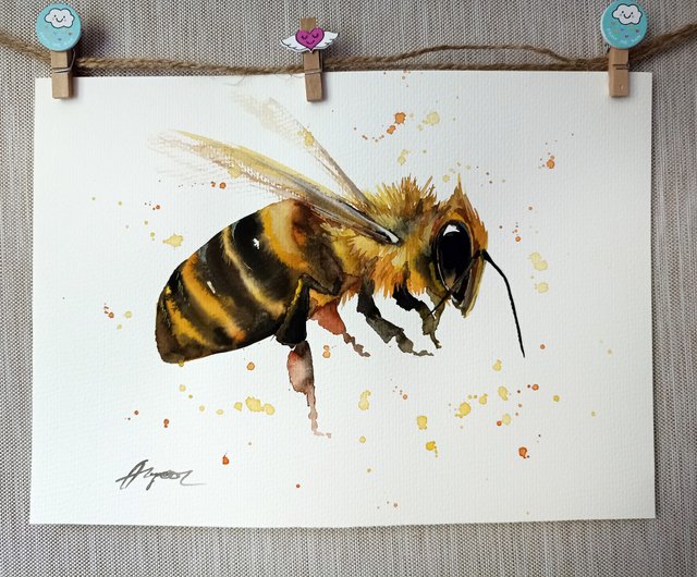 Watercolor original 8x11 inch bumble bee painting insect by