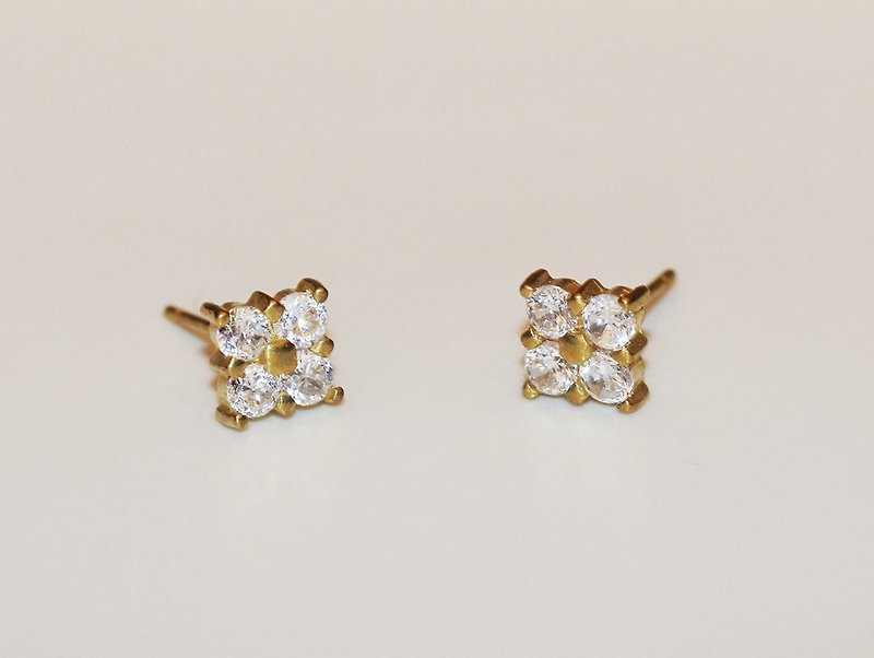 Brass Square Gemstone Earrings - Earrings & Clip-ons - Gemstone White