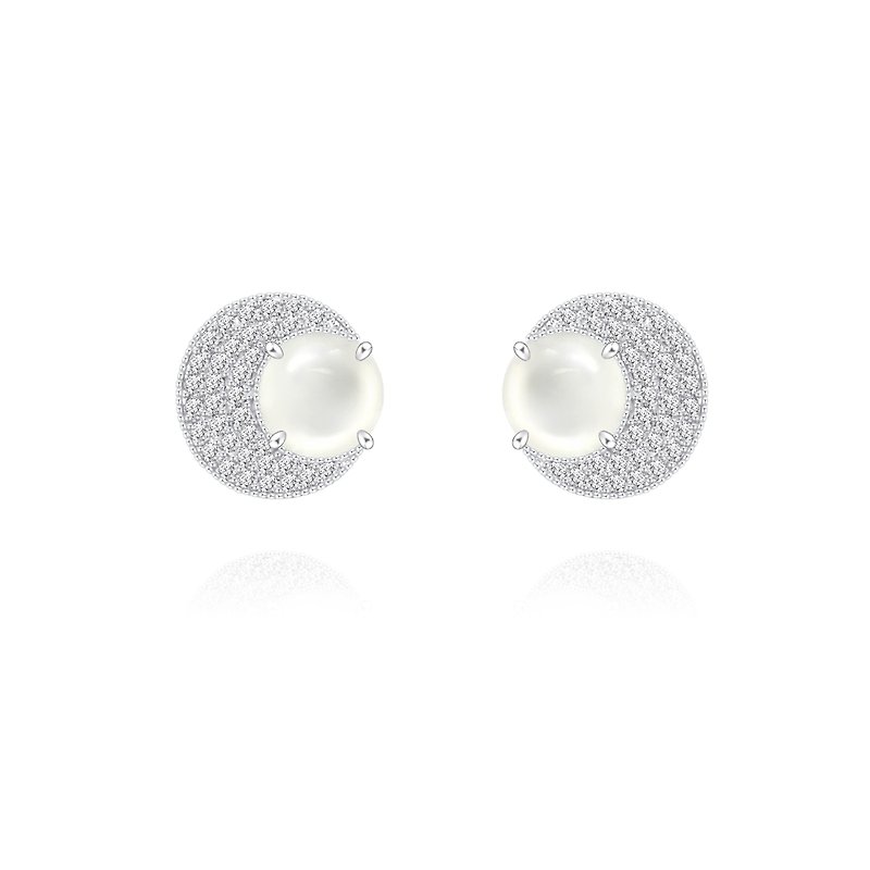 Ice Glass White Jade Diamond Earrings - Moon - Earrings & Clip-ons - Jade 
