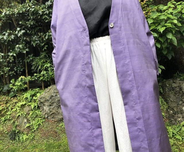 薄紫の紬着物生地リメイクコート - Shop shizendo Women's Casual