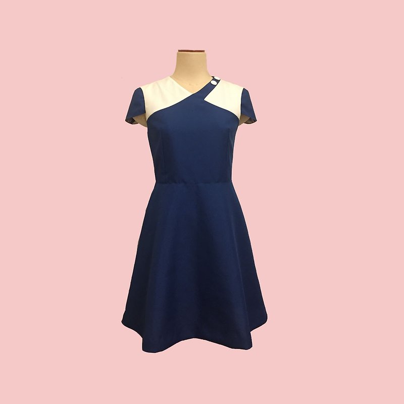 retro one-piece dress debbie - 洋裝/連身裙 - 聚酯纖維 藍色