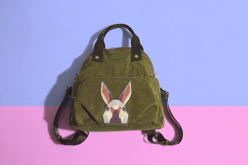 Khieng Atelier Diamond Rabbit Shell Backpack - Olive Green - กระเป๋าเป้สะพายหลัง - ไนลอน สีเขียว