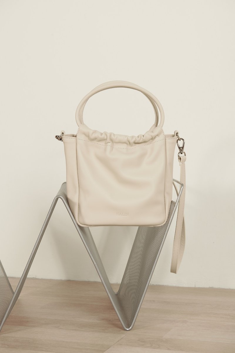 Pencil Pleat Bag in Cream - Handbags & Totes - Genuine Leather White