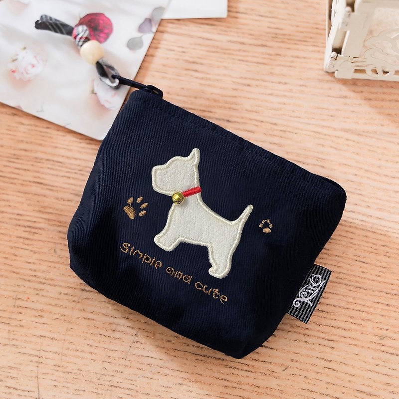 Highland White Terrier Dog Change/Seal/Small Object Storage Bag【820439】 - กระเป๋าใส่เหรียญ - ผ้าฝ้าย/ผ้าลินิน สีน้ำเงิน