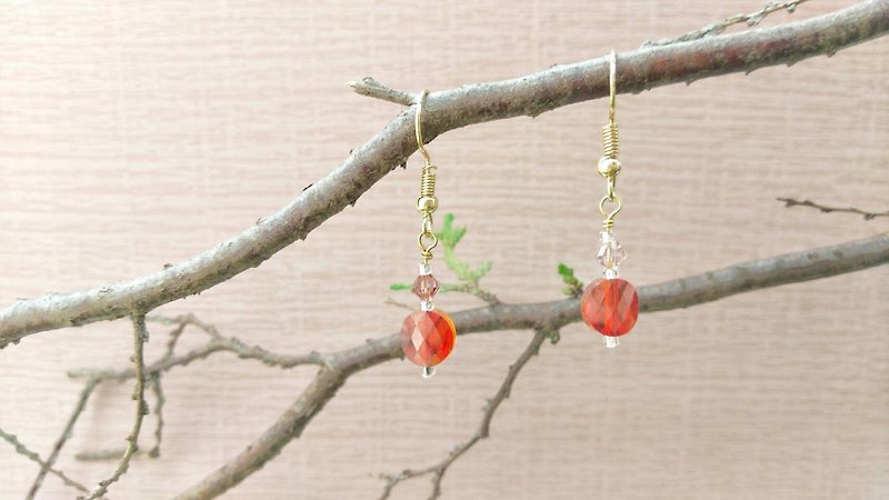Swarovski Crystal Earrings - Siam Color (Clip-on Available) - ต่างหู - แก้ว สีแดง