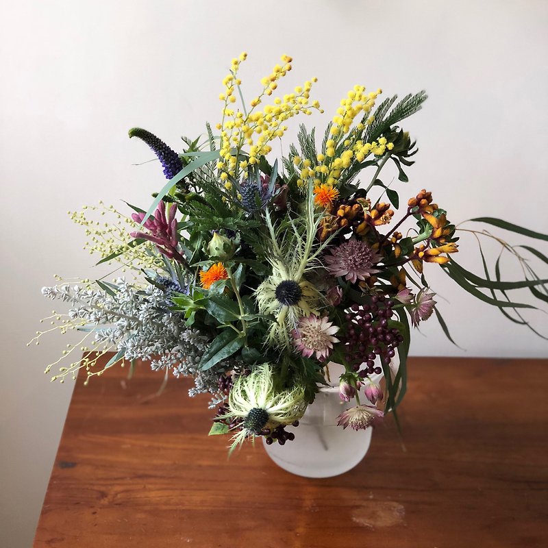 2月22日、24日ポリ・チーイー共同制作・お正月の雰囲気瓶花 - 陶芸/ガラス - 寄せ植え・花 