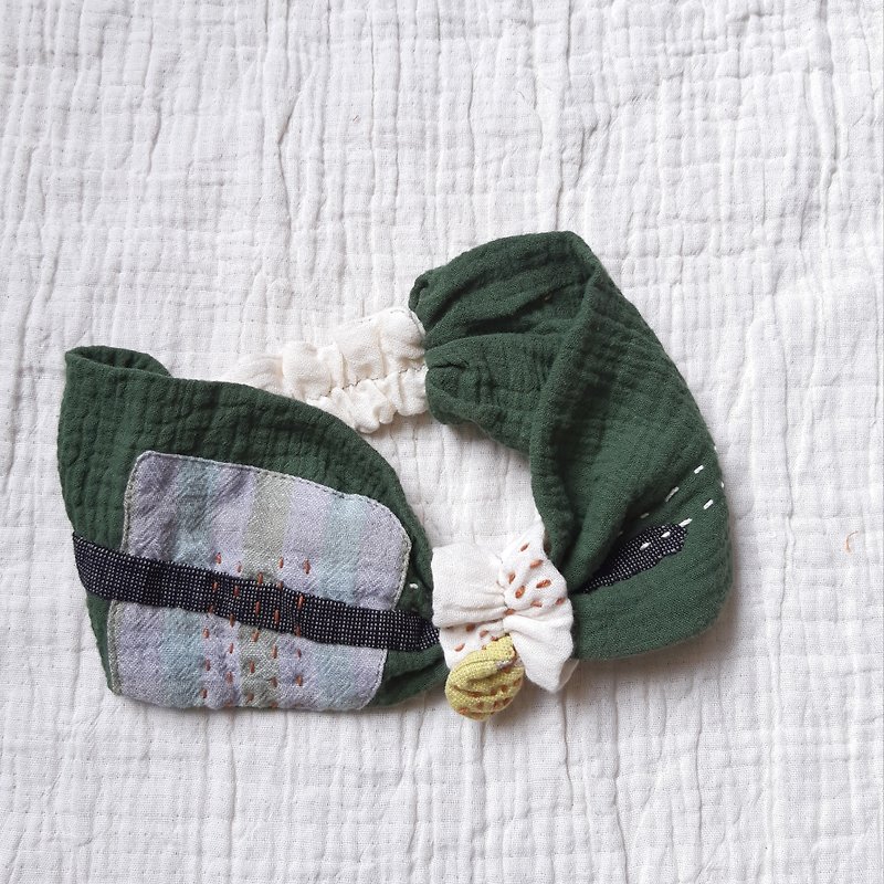 DUNIA handmade/棉紗拼布寬版寶寶髮帶/ 綠色 - 嬰兒帽/髮帶 - 棉．麻 綠色