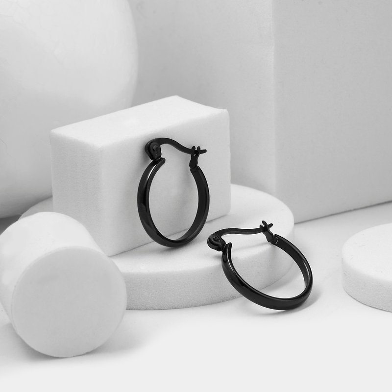 Recovery curved earrings (steel bright black) - Earrings & Clip-ons - Stainless Steel Black