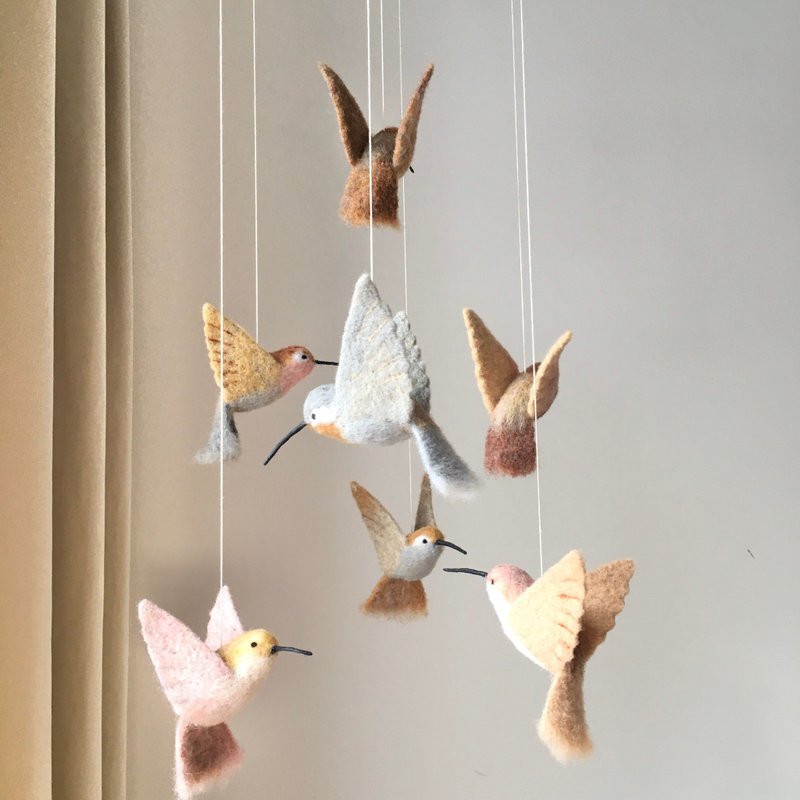 Pink nursery decor, Birds crib mobile, Hummingbirds mobile, Pastel