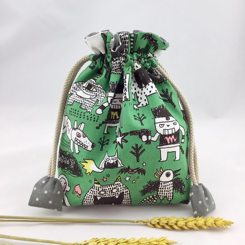 Monsters Athletic Green - Cotton DrawString Bag - Toys / Sundries / Mobile Phone Money Storage - Toiletry Bags & Pouches - Cotton & Hemp 