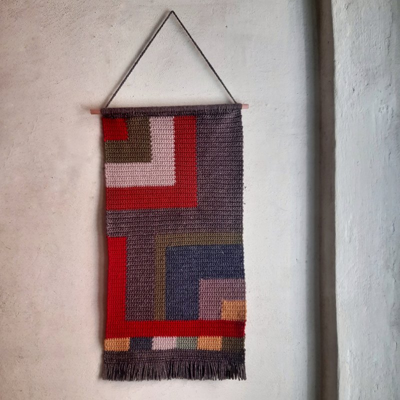 Geometric Wall Hanging, Crochet Tapestry Wall Decor, Handmade Home Decor - 壁貼/牆壁裝飾 - 其他材質 多色