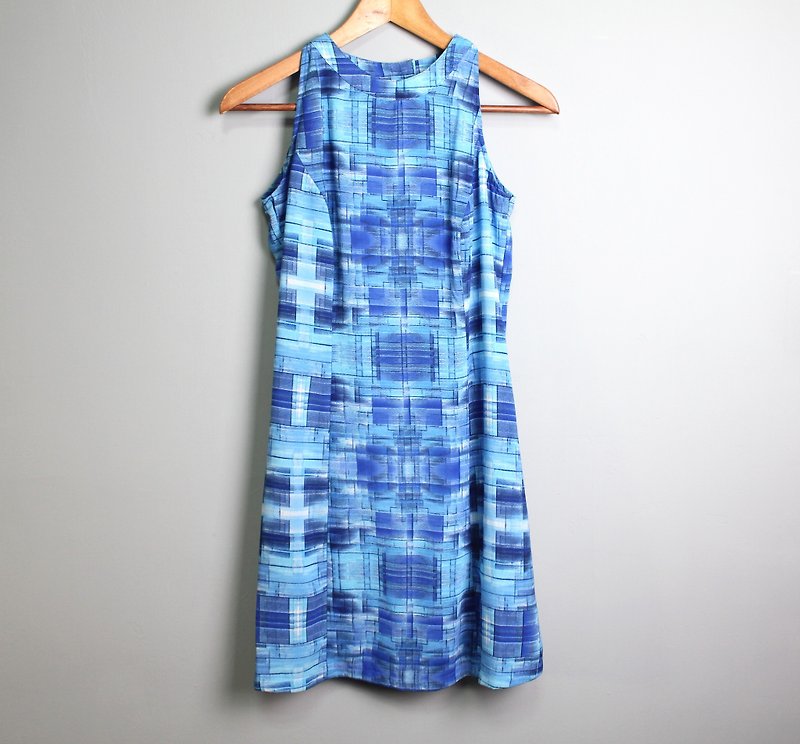 FOAK vintage 80's blue gradient shoulder dress - One Piece Dresses - Other Materials 