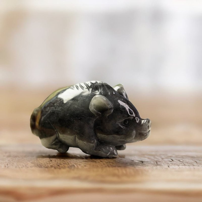 [Pigs are happy] Black-bone chicken jade mountain pig | Natural Burmese jade A grade jade | Gifts - Items for Display - Jade Black