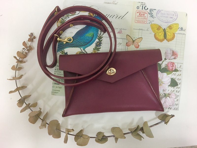 Burgundy elegant envelope bag _ leather hand-stitched banquet bag - กระเป๋าแมสเซนเจอร์ - หนังแท้ สีม่วง